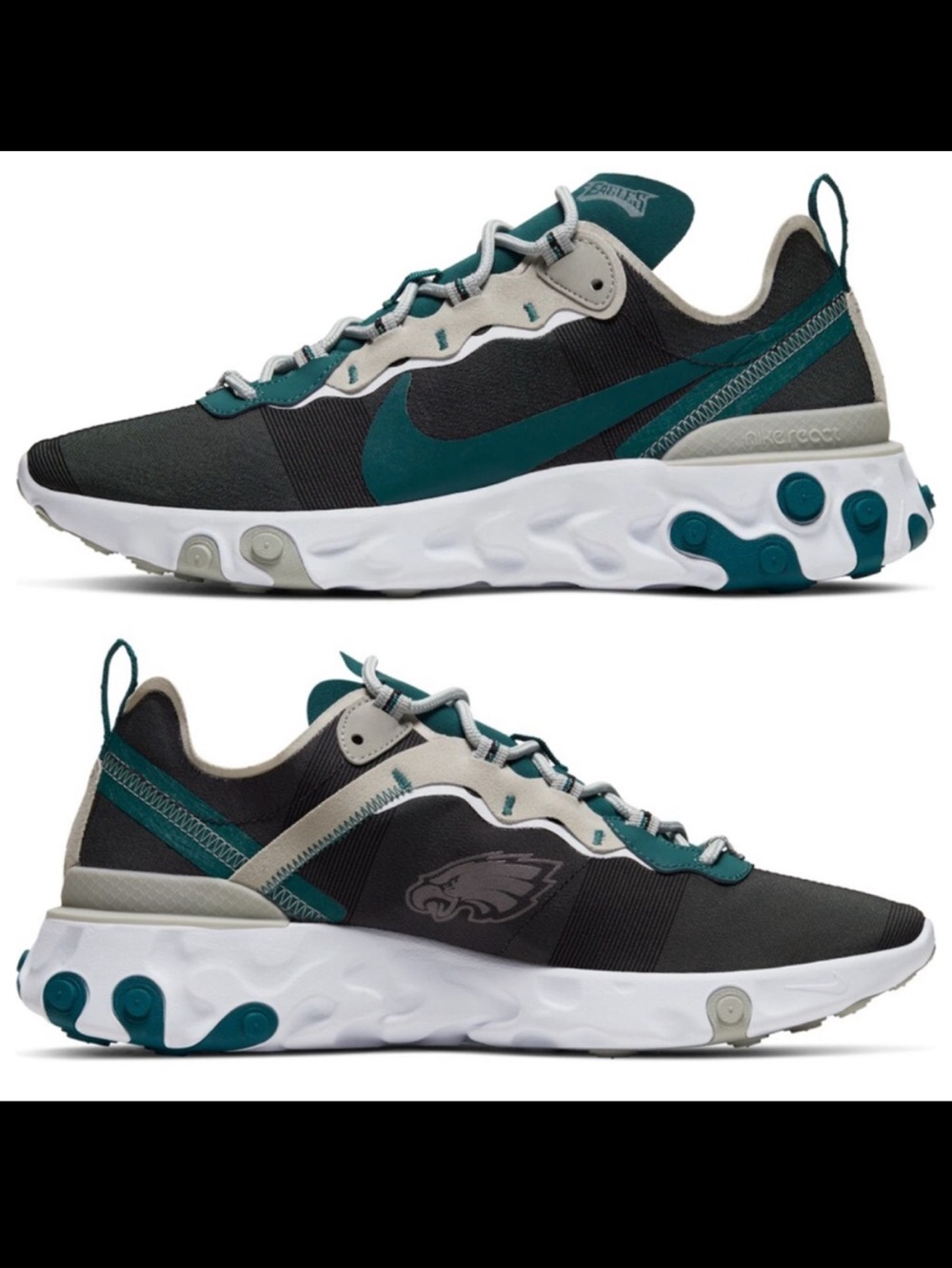 Men's Philadelphia Eagles Nike Black React Element 55 Shoes Size 10.5